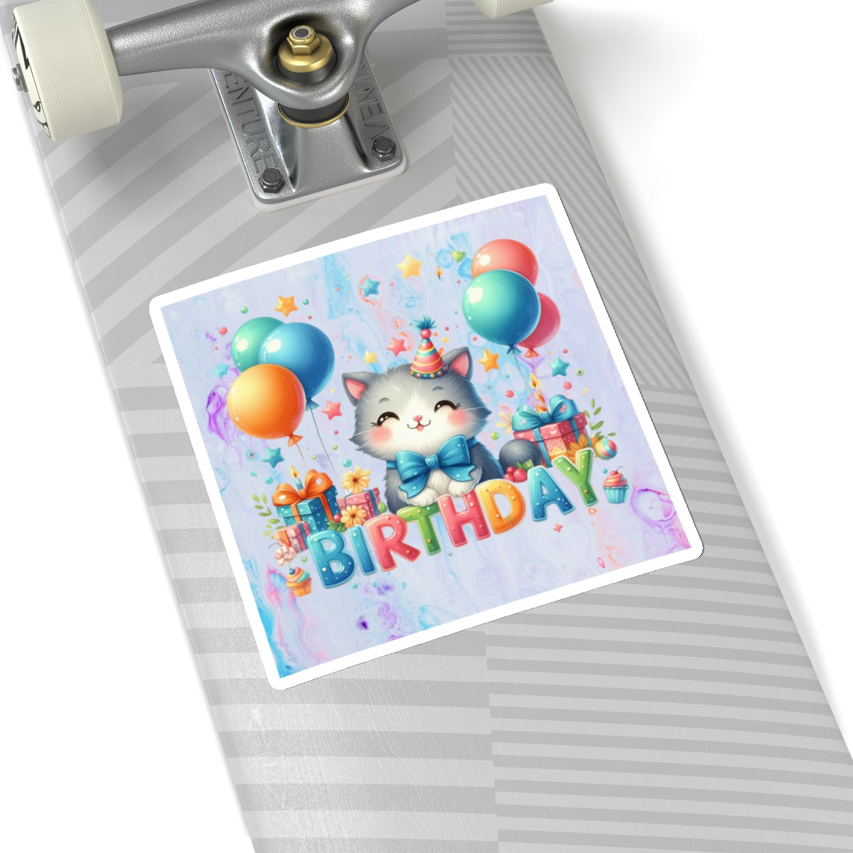 Cute Kitten Happy Birthday Kiss-Cut Sticker-My Bright Side Clothing