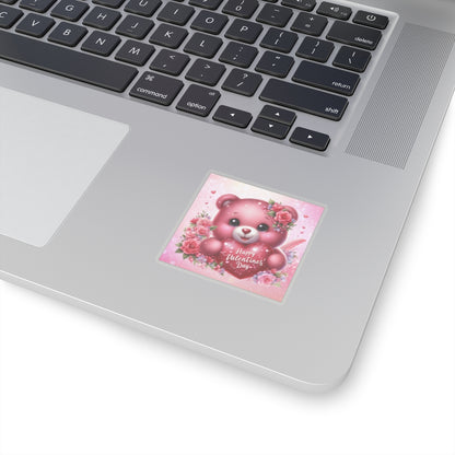 Cute Pink Teddy Bear Valentines Kiss-Cut Sticker-My Bright Side Clothing