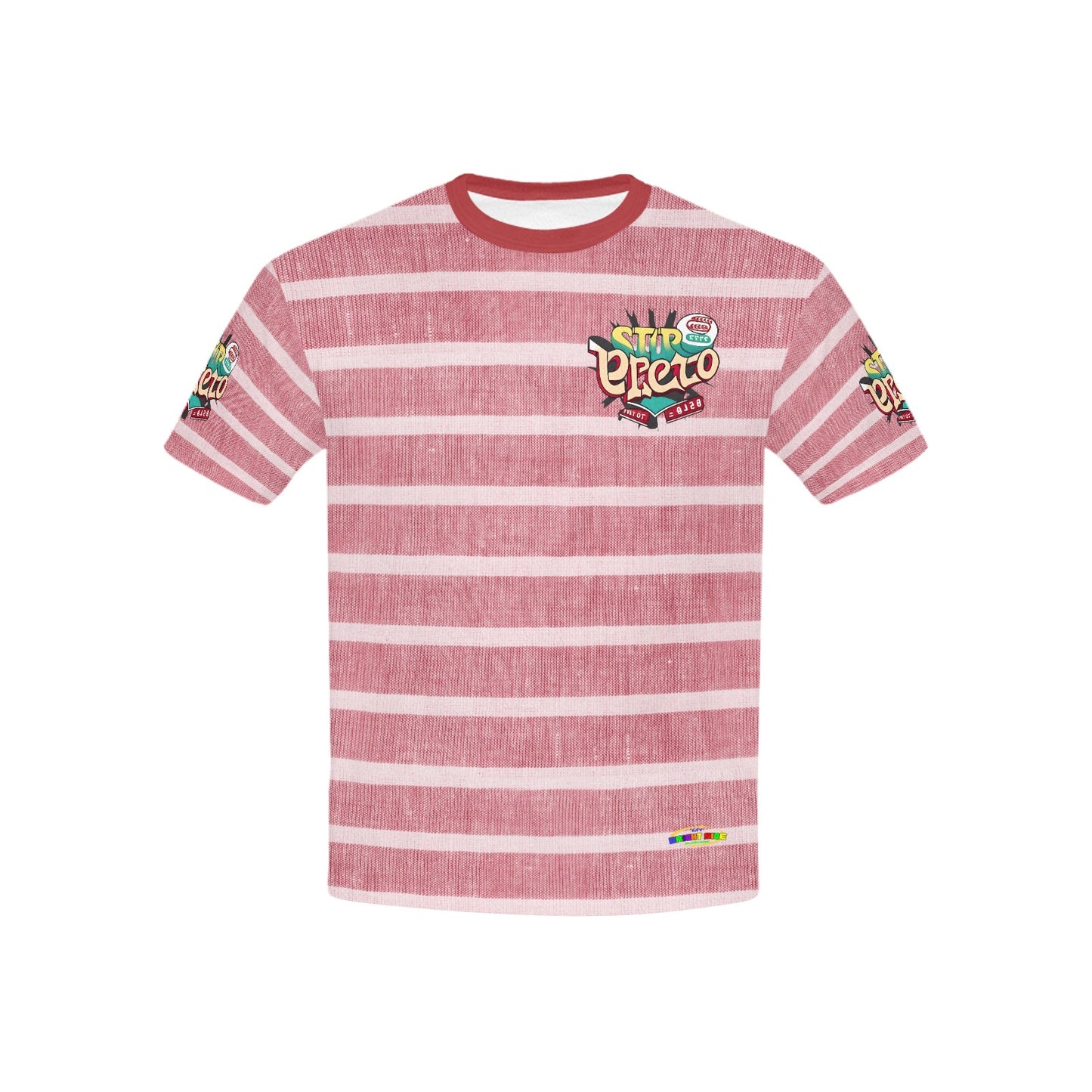 Red Retro Stripped Pattern and logo Children's T-Shirt-My Bright Side Clothing