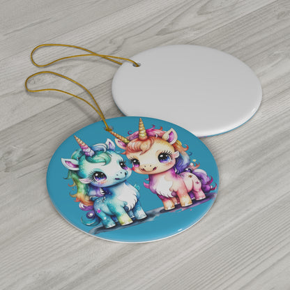 Cute Best Friends Christmas Unicorns Ceramic Ornament --My Bright Side Clothing