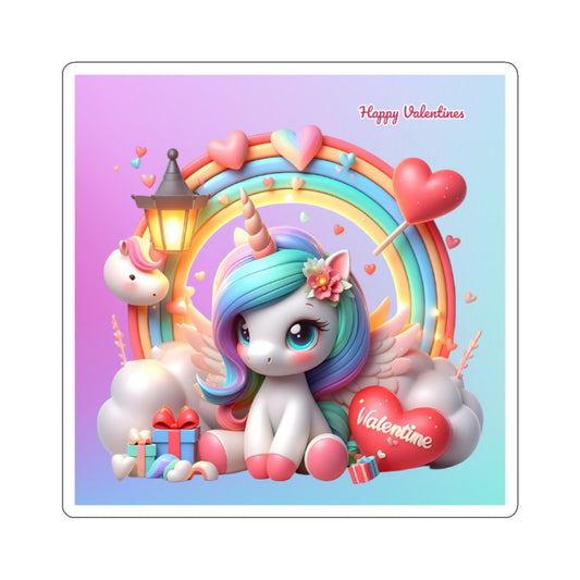 Cute Happy Valentines Rainbow Unicorn Kiss-Cut Sticker-My Bight Side Clothing