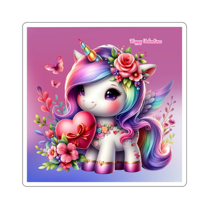 Cute Happy Valentines Rainbow Unicorn Kiss-Cut Sticker-My Bight Side Clothing