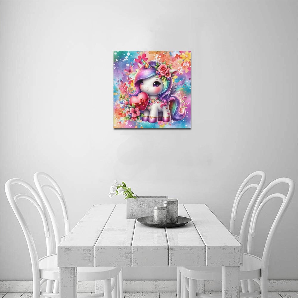 Magical colourful Rainbow Heart Unicorn Canvas Print 16"x16"-My Bight Side Clothing