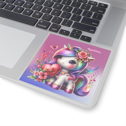 Cute Happy Valentines Rainbow Unicorn Kiss-Cut Sticker-My Bight Side Clothing