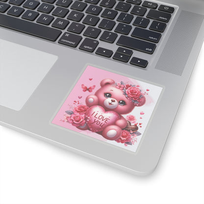 Cute Pink Teddy Bear Valentines Kiss-Cut Sticker-My Bright Side Clothing