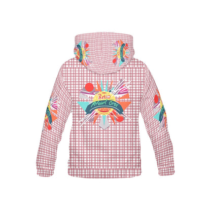 Pastel Red Checkered Retro Bright mind bright life subliminal message Pattern and Logo Children's Hoodie-My Bright Side Clothing