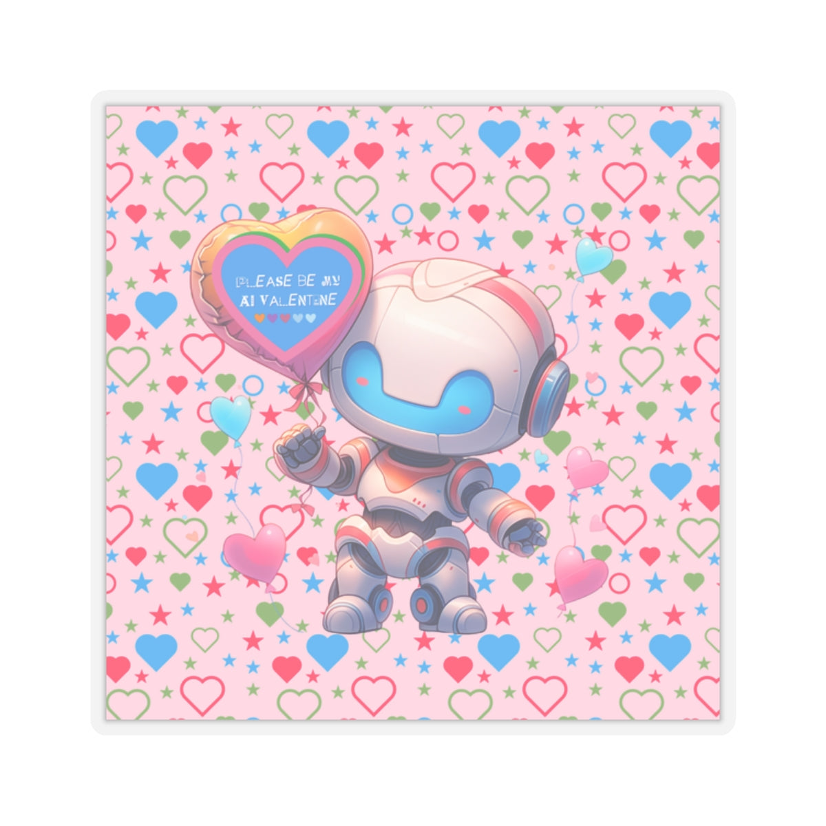 Please Be My AI Valentine cute Robot Kiss-Cut Sticker-My Bright Side Clothing