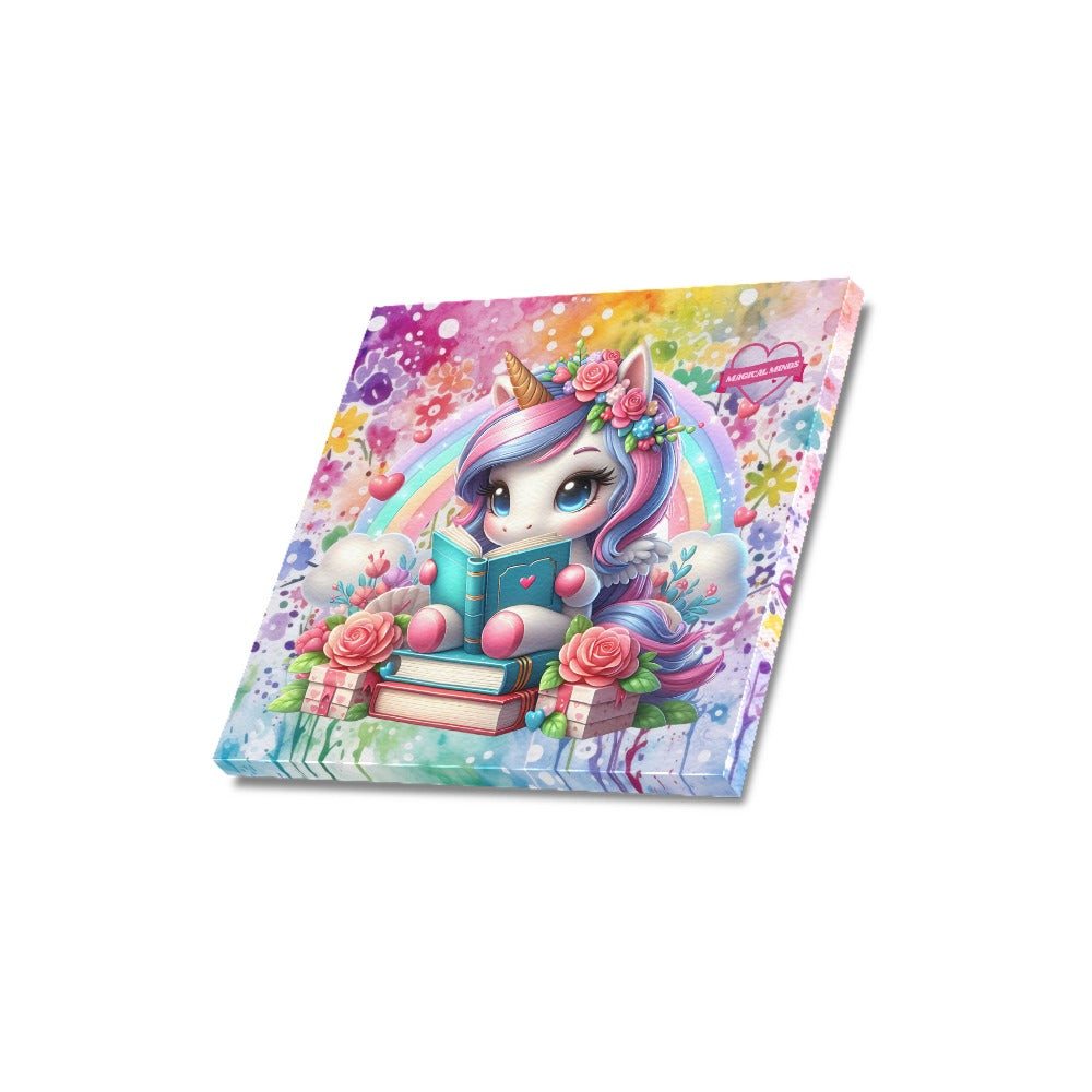 Magical Minds Cute colourful Rainbow Unicorn Reading graphic Canvas Print 16"x16"-My Bight Side Clothing