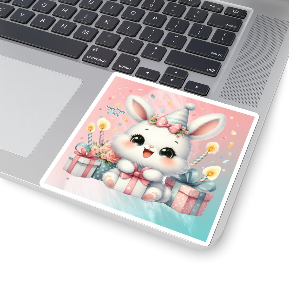 Cute Bunny Happy Birthday Kiss-Cut Sticker-My Bright Side Clothing