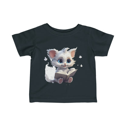 Cute Kitten Reading a Book Infant Fine Jersey Tee-My Bright Side Clothing