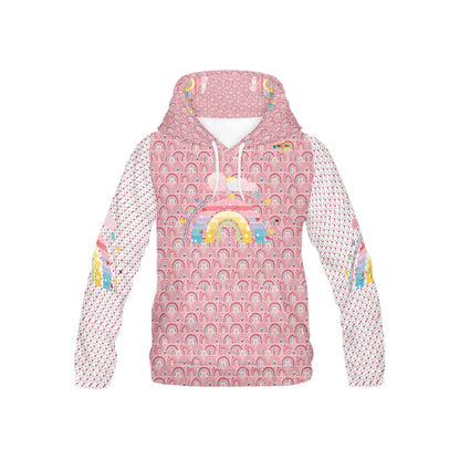 Beautiful Pastel Rainbow Graphic and Heart Pattern Children's Hoodie-My Bright Side Clothing