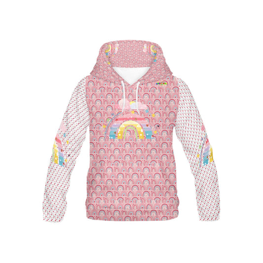 Beautiful Pastel Rainbow Graphic and Heart Pattern Children's Hoodie-My Bright Side Clothing