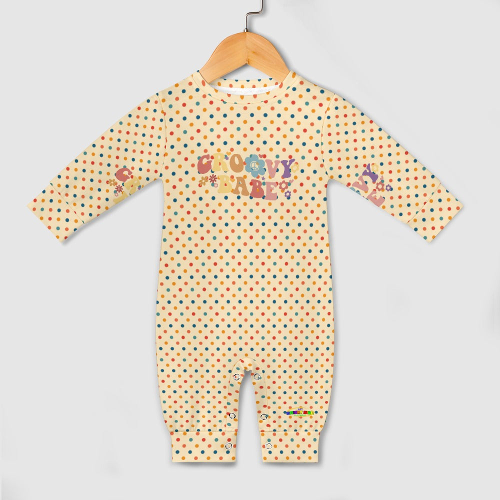 Cute Groovy Babe  Retro Polkadot Pattern and Logo Baby Romper -My Bright Side Clothing