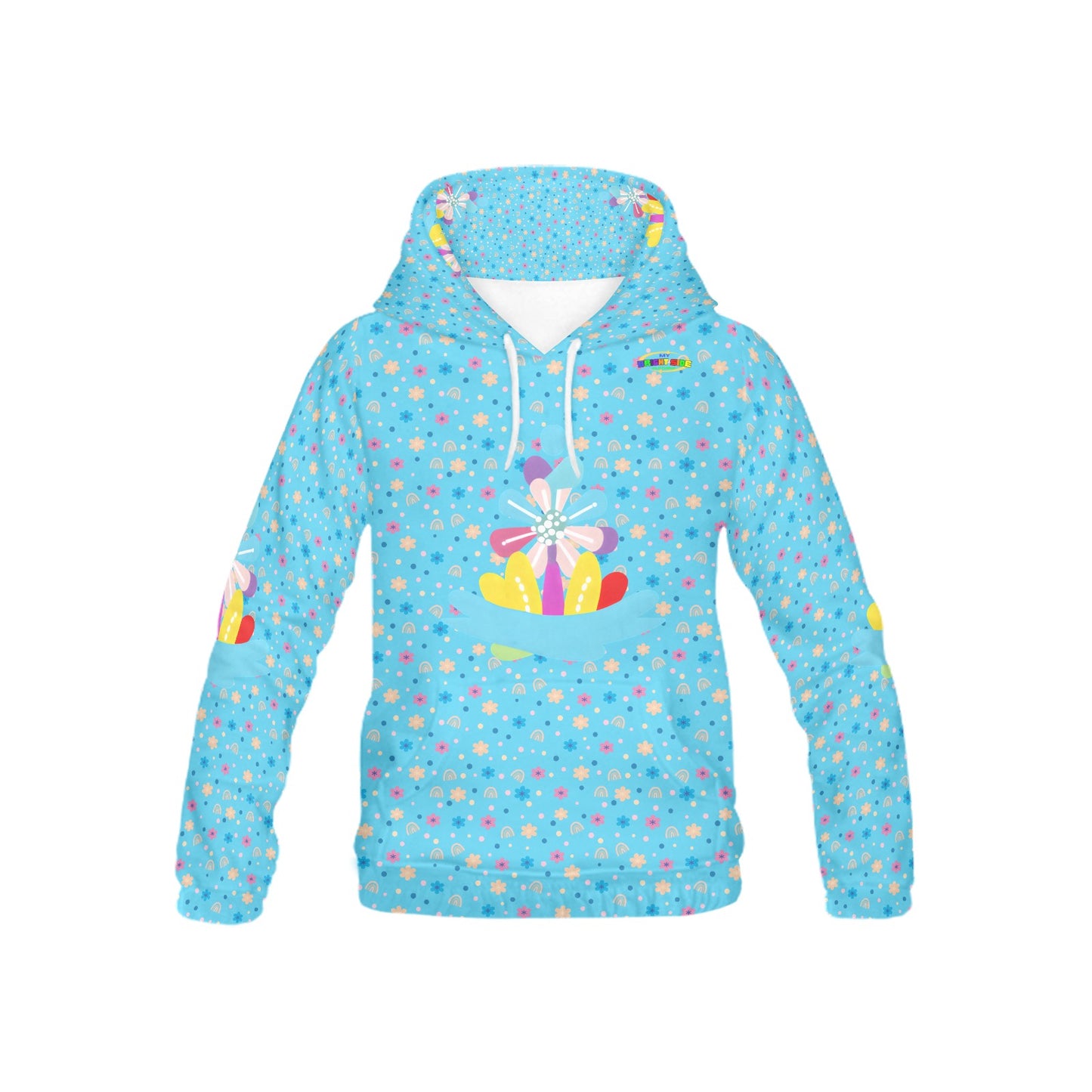 Beautiful Bright Blue Rainbow Flowers Pattern and Graphic Children's Hoodie-My Bright Side Clothing