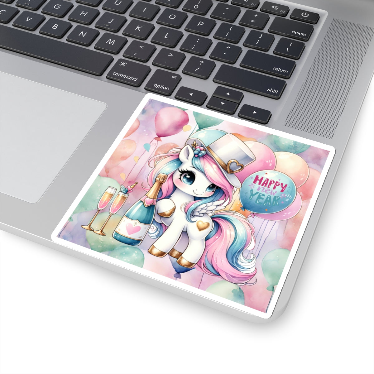 Happy New Year Pastel Unicorn Kiss-Cut Sticker-My Bright Side Clothing