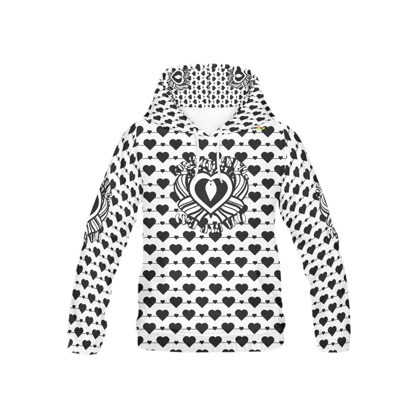 Black and White Heart Pattern and Graphic Children's Hoodie-My Bright Side Clothing