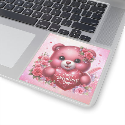 Cute Pink Teddy Bear Valentines Kiss-Cut Sticker-My Bright Side Clothing