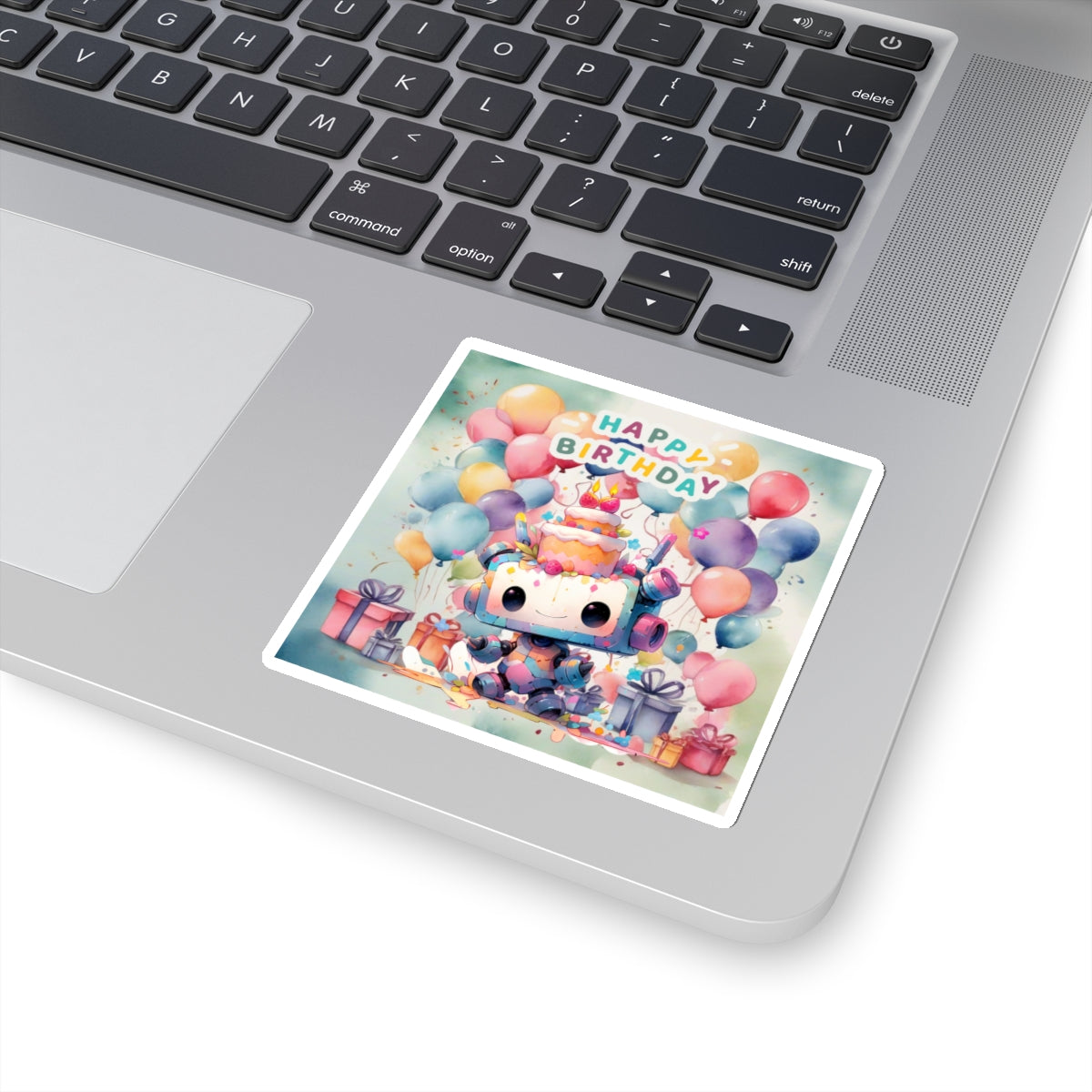 Cute little Robot Happy Birthday Kiss-Cut Sticker-My Bright Side Clothing