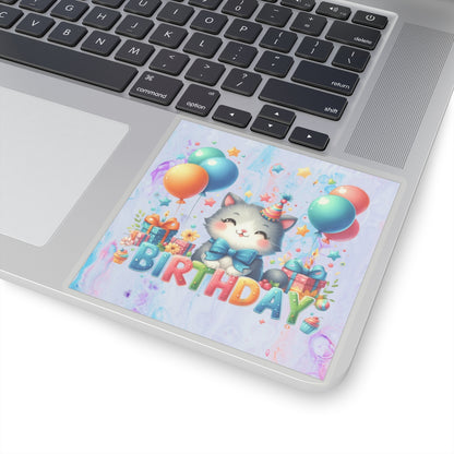 Cute Kitten Happy Birthday Kiss-Cut Sticker-My Bright Side Clothing