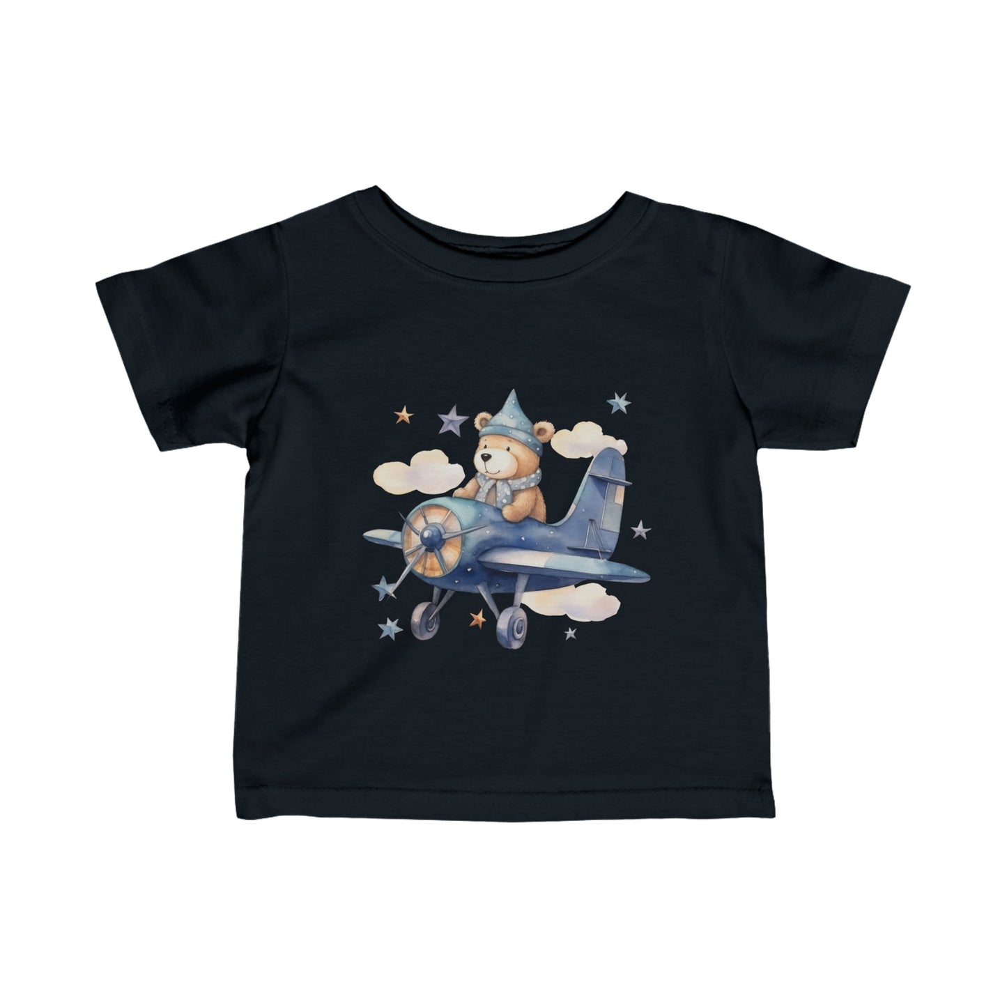 Cute Bear Flying a Airplane Infant Fine Jersey Tee-My Bright Side Clothing