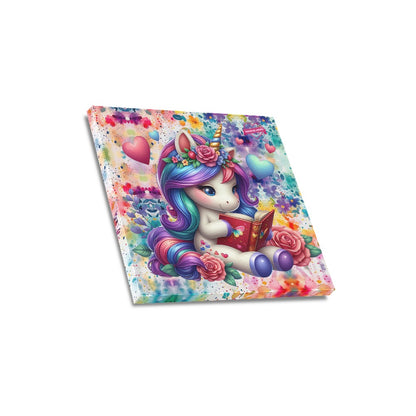 Magical Minds Cute colourful Rainbow Unicorn Reading graphic Canvas Print 16"x16"-My Bight Side Clothing