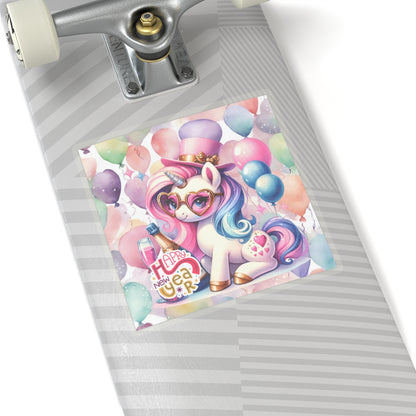 Happy New Year Pastel Unicorn Kiss-Cut Sticker-My Bright Side Clothing