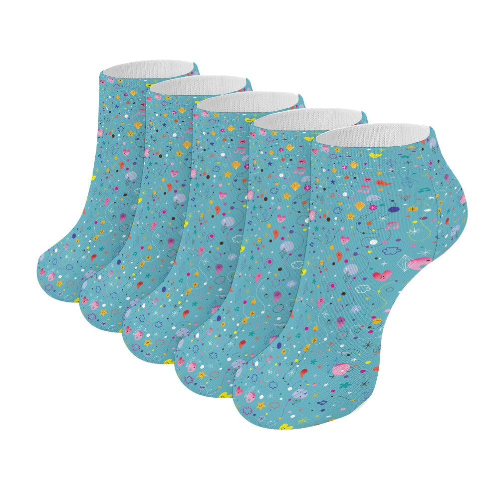 Teal Colourful Heart Pattern Children's Comfortable Socks -5 Pairs -MyBrightSideClothing