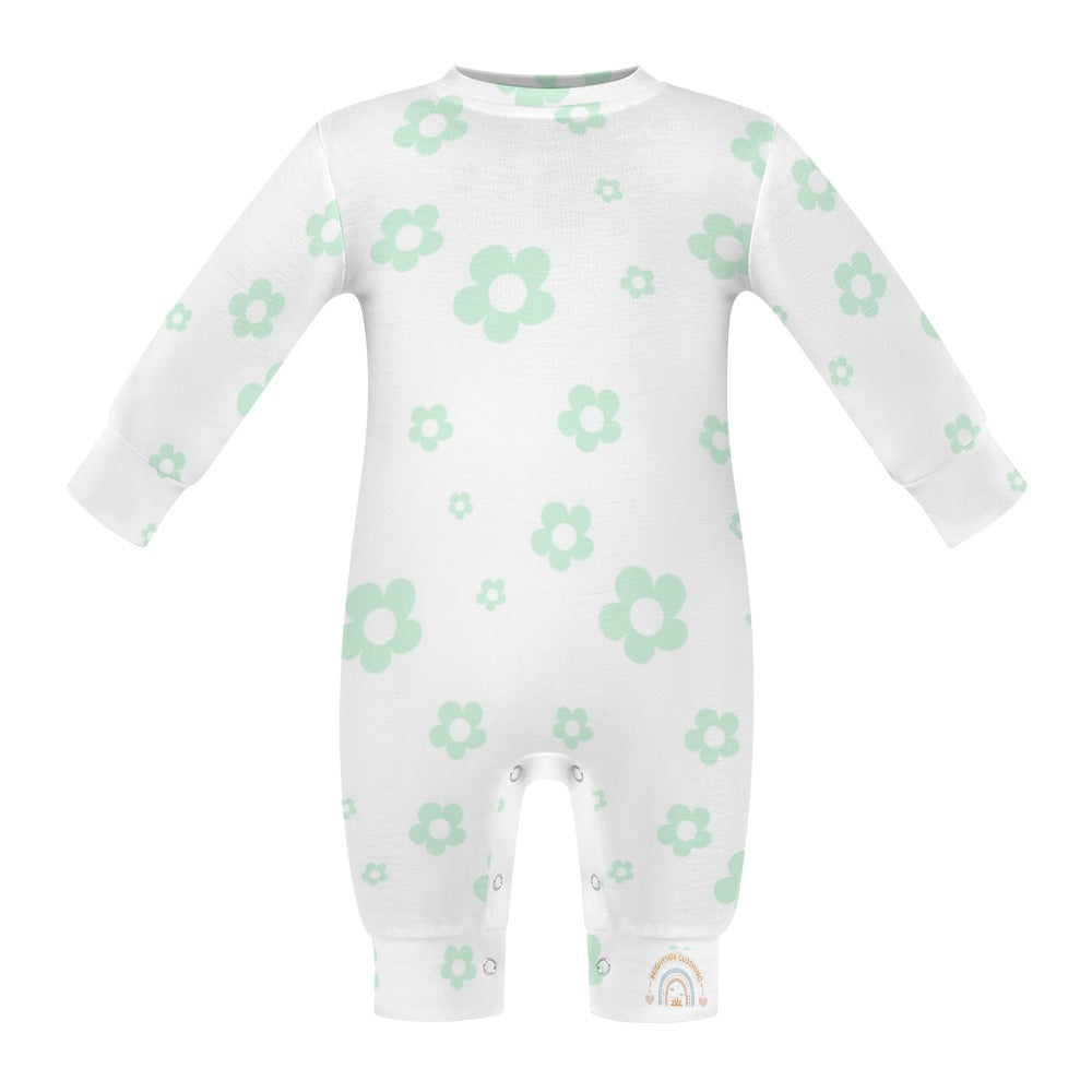 Cute Pastel Green Floral Baby Romper