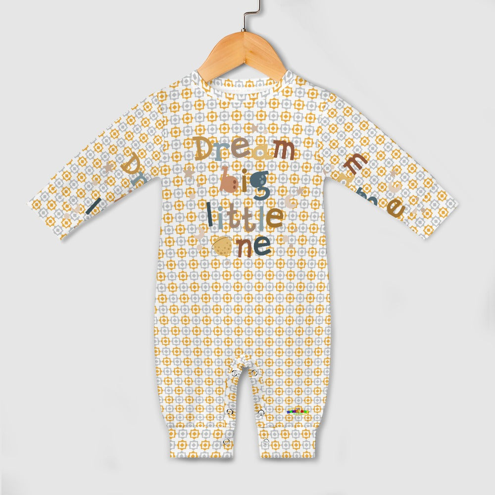 Dream Big Little One Pastel Yellow Pattern and Graphic Baby Romper-My Bright Side Clothing