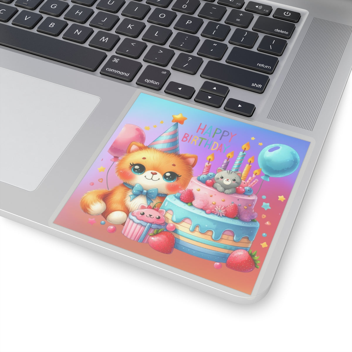 Cute little Cartoon Kitten Happy Birthday Kiss-Cut Sticker-My Bright Side Clothing