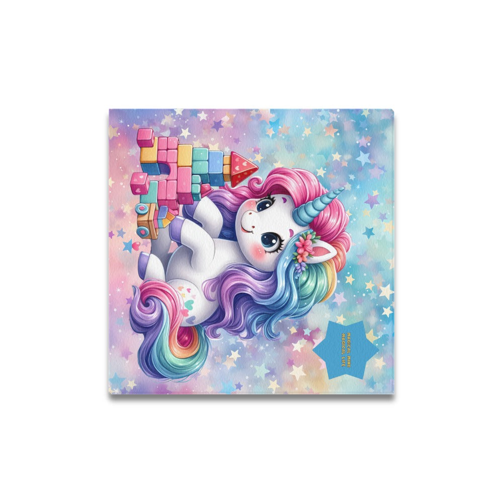 Magical Mind Magical Life Cute colourful Rainbow Unicorn Building Blocks graphic Canvas Print 16"x16"-My Bight Side Clothing