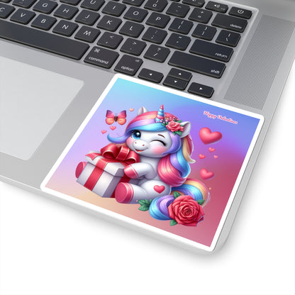 Cute Happy Valentines Rainbow Unicorn Kiss-Cut Sticker-My Bight Side Clothing