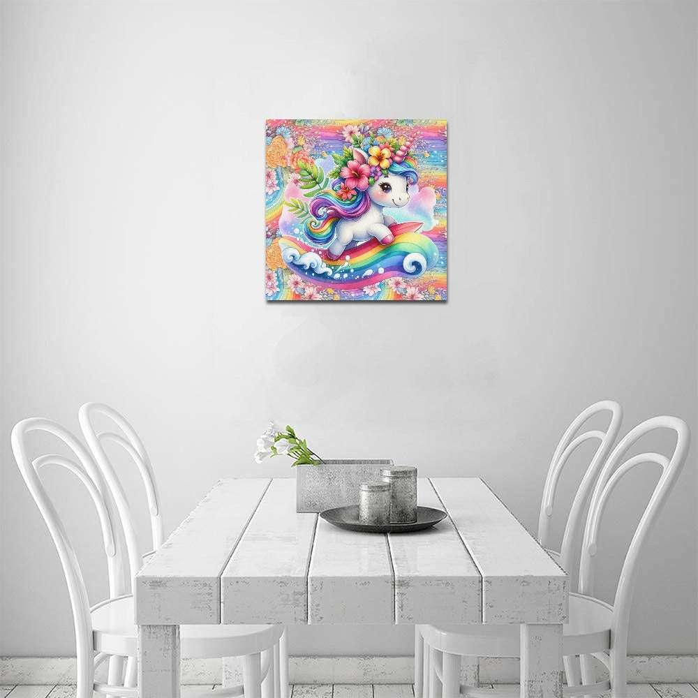 Cute colourful Flower Rainbow Baby Unicorn graphic Canvas Print 16"x16"-My Bight Side Clothing