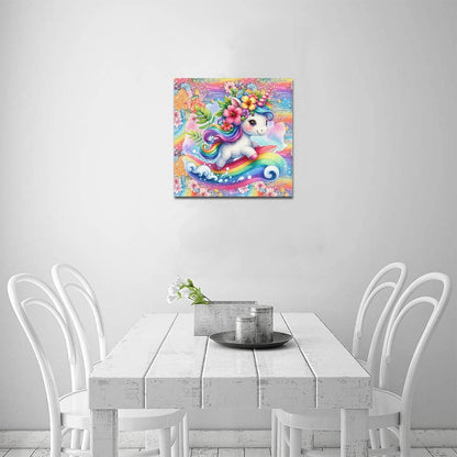 Cute colourful Flower Rainbow Baby Unicorn graphic Canvas Print 16"x16"-My Bight Side Clothing