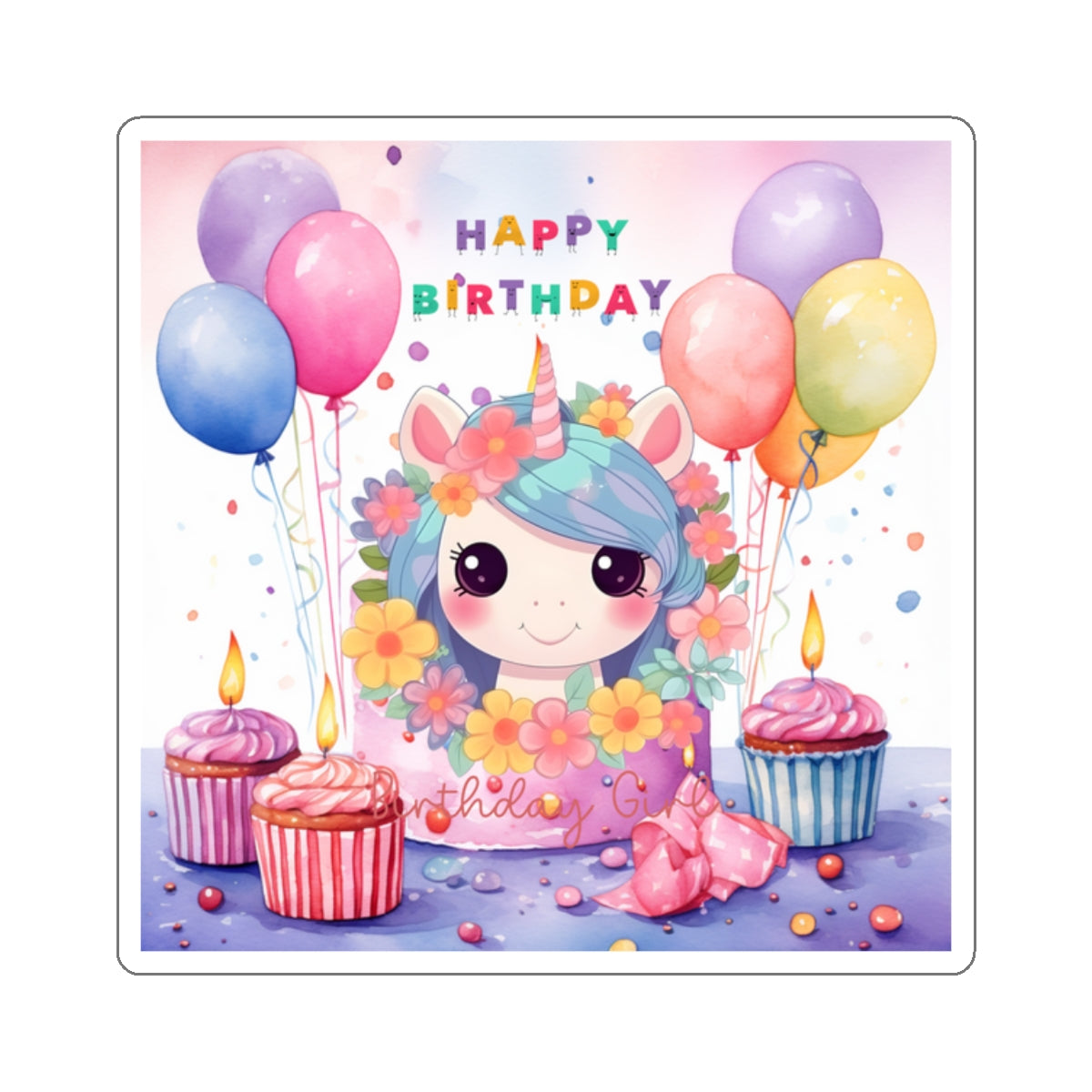 Cute Happy Birthday Pastel Unicorn Kiss-Cut Sticker--My Bright Side Clothing