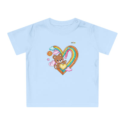 Cute Rainbow Heart Teddy Bear Graphic Baby T-Shirt-mybrigtsideclothing.com