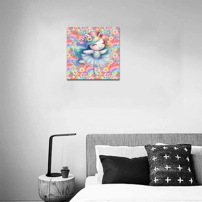 Cute colourful Flower Rainbow Baby Ballerina Unicorn graphic Canvas Print 16"x16"-My Bight Side Clothing