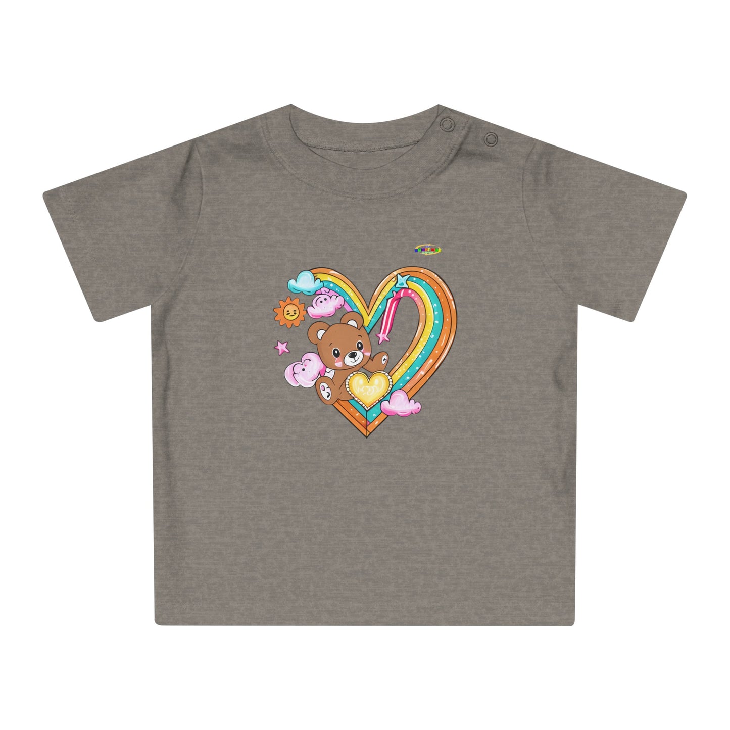 Cute Rainbow Heart Teddy Bear Graphic Baby T-Shirt-mybrigtsideclothing.com