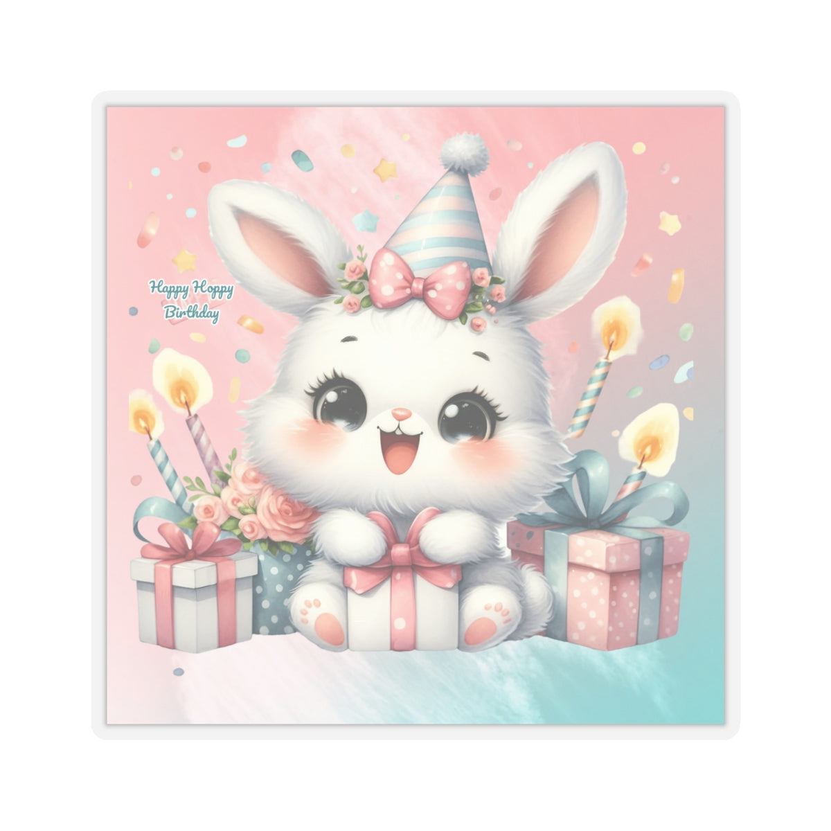 Cute Bunny Happy Birthday Kiss-Cut Sticker-My Bright Side Clothing