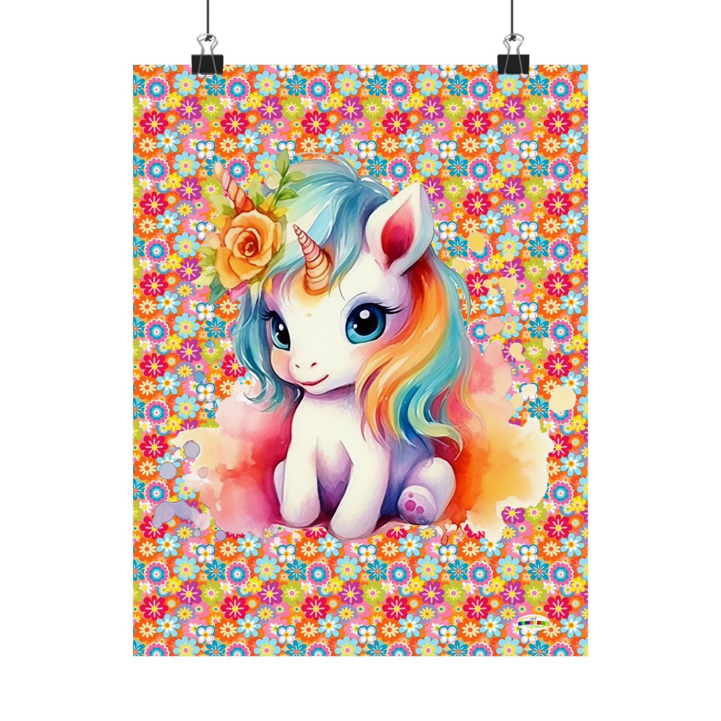 Beautiful Flower Unicorn Graphic and Pattern Matte Vertical Poster-My Bright Side Clothing