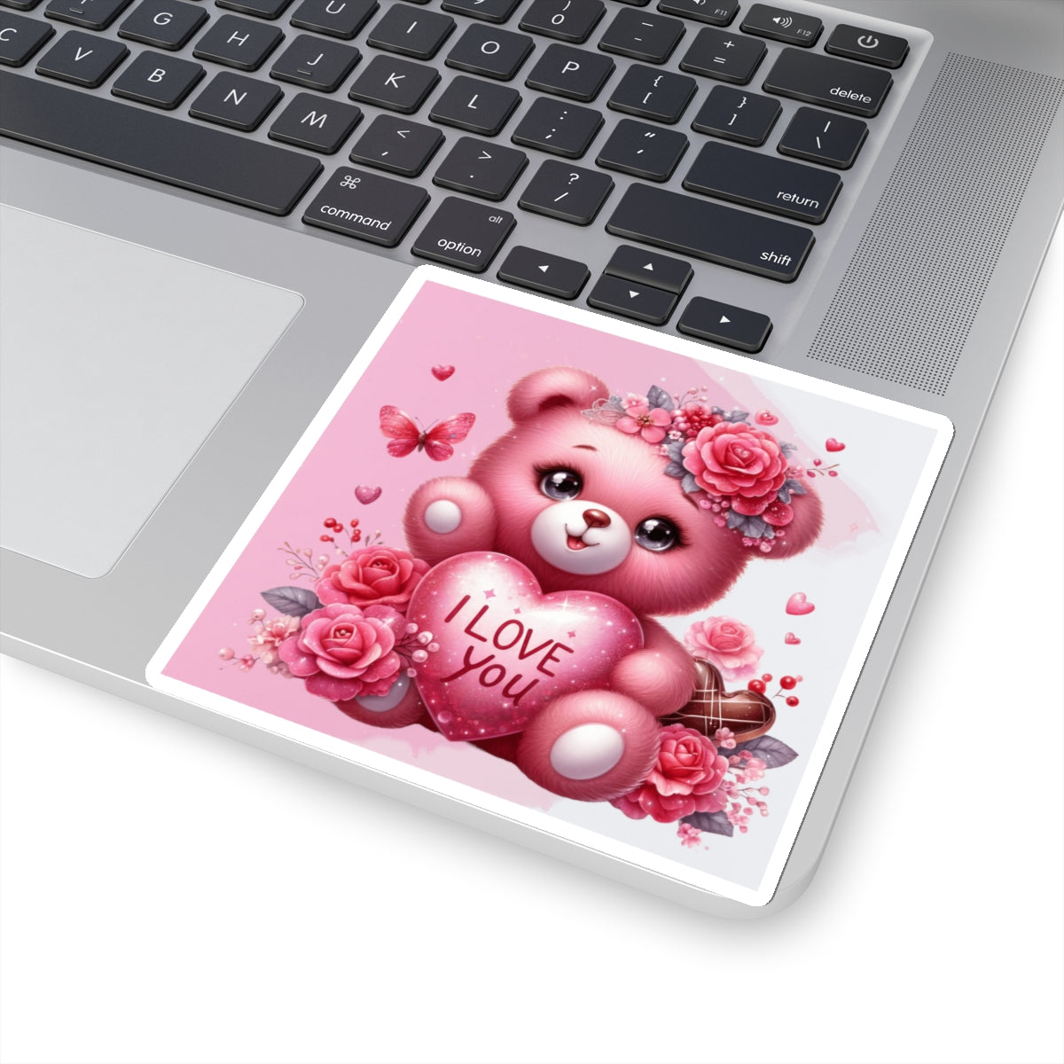 Cute Pink Teddy Bear Valentines Kiss-Cut Sticker-My Bright Side Clothing