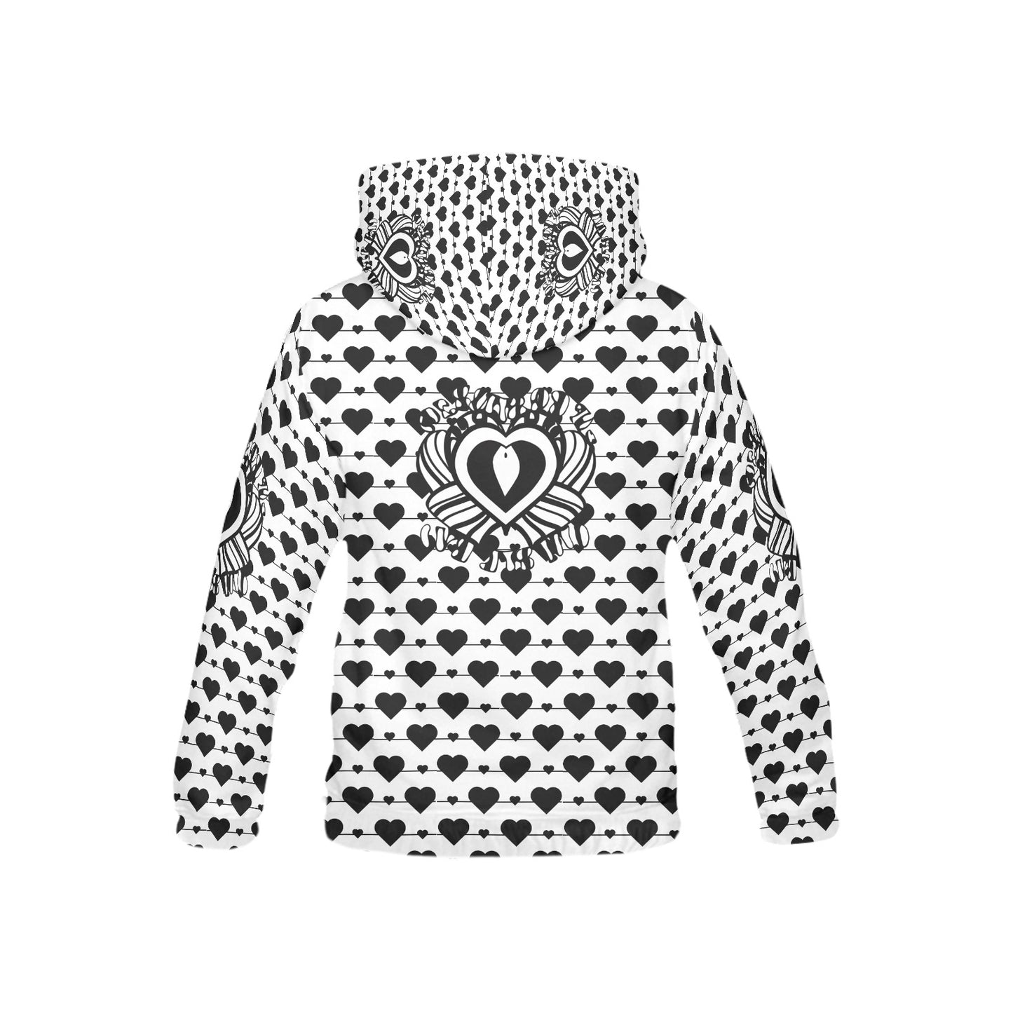 Black and White Heart Pattern and Graphic Children's Hoodie-My Bright Side Clothing