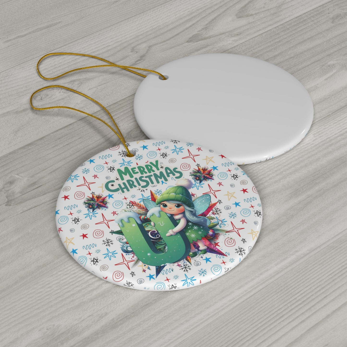 Letter U Cute Christmas Fairy ceramic ornament(A-Z Collection)-My Bright Side Clothing