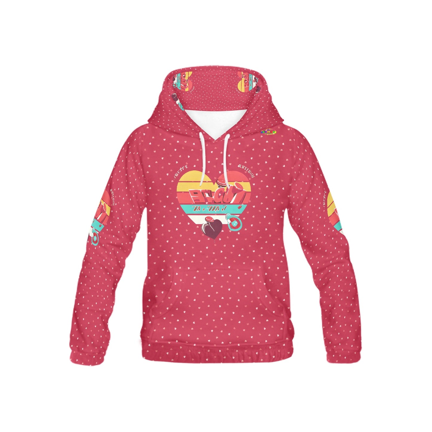 Red Retro Heart Pattern and Graphic Children's Hoodie-My Bright Side Clothing