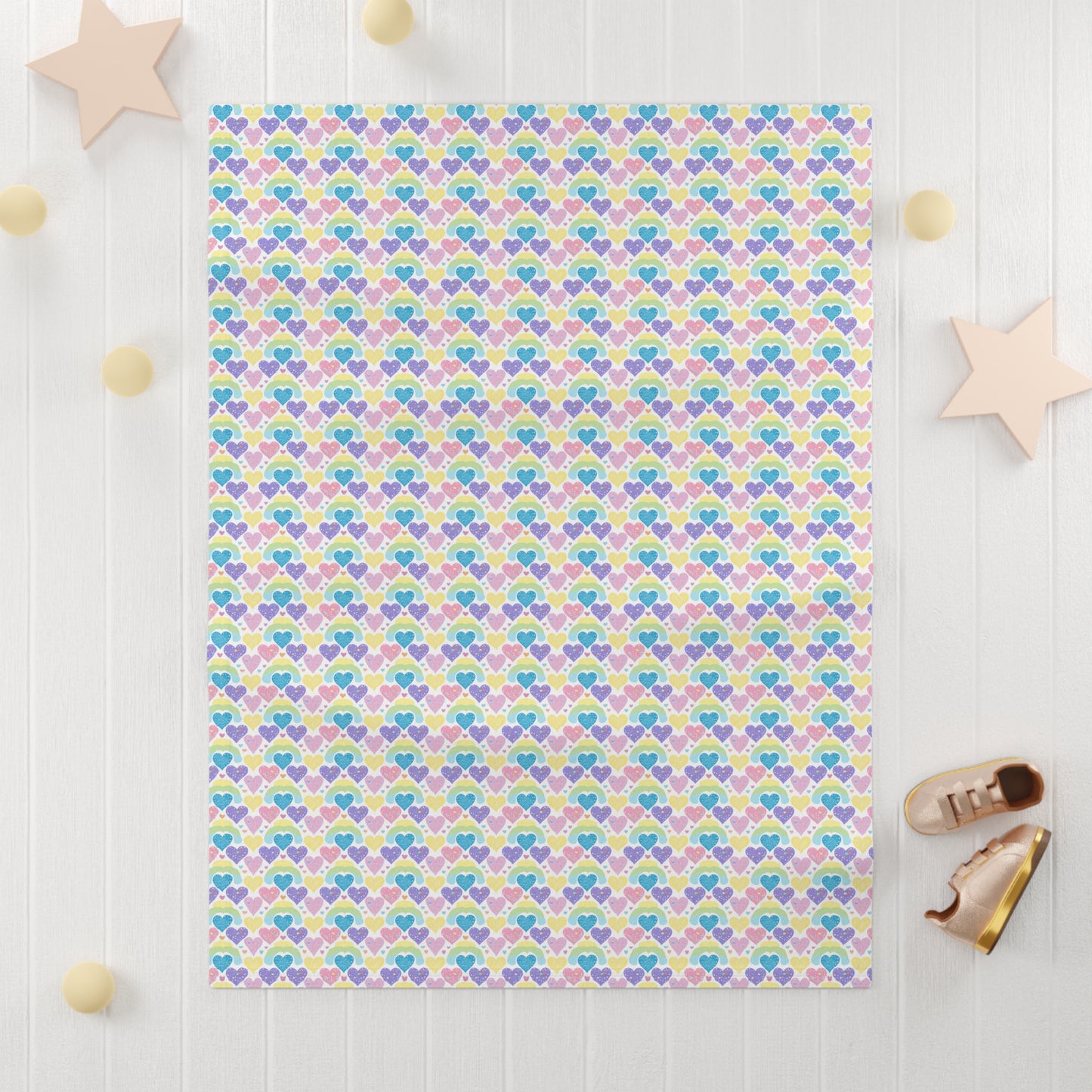 Pastel Rainbow Heart Pattern Soft Fleece Baby Blanket-My Bright Side Clothing