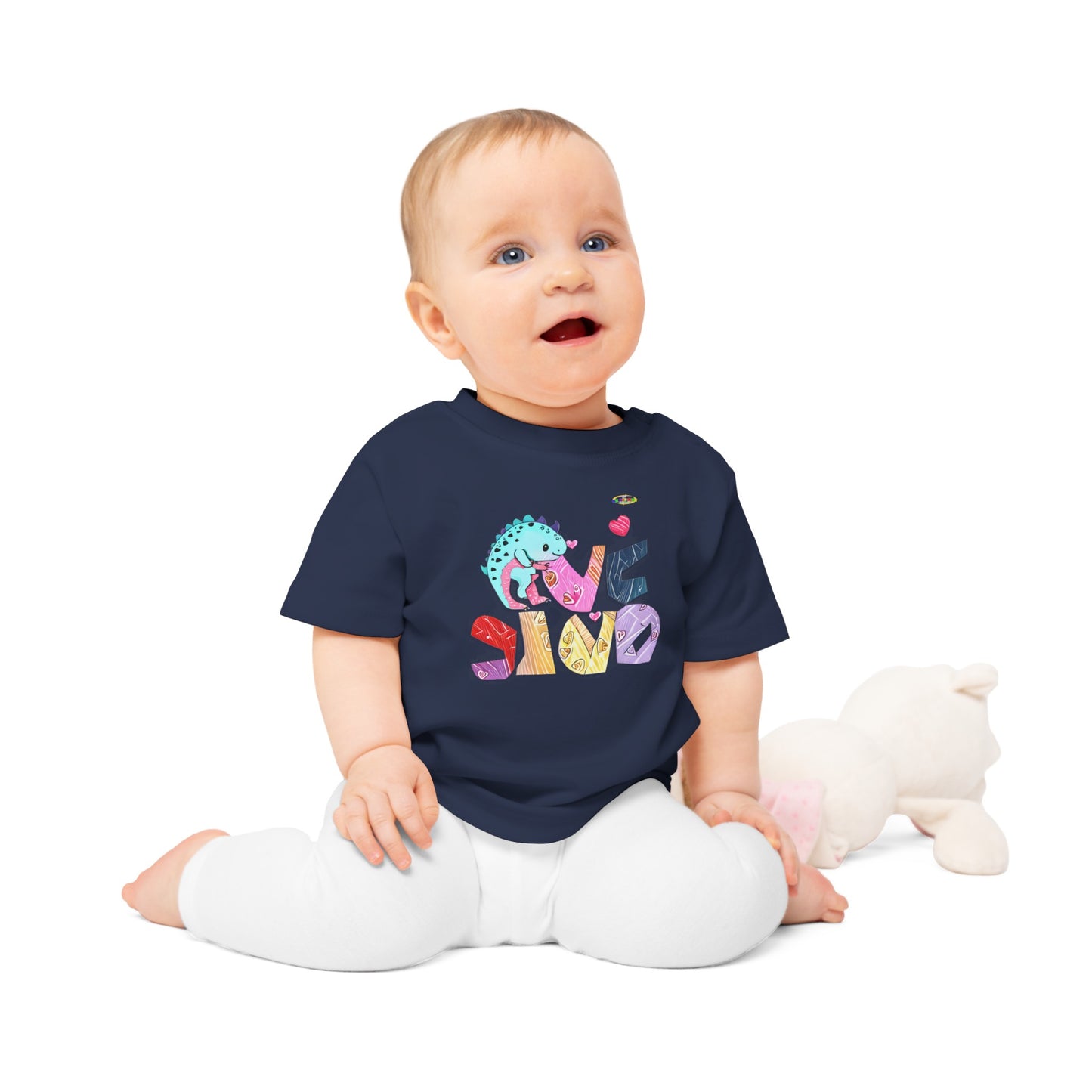 Cute Roaring Dino Love Graphic Baby T-Shirt-mybrigtsideclothing.com