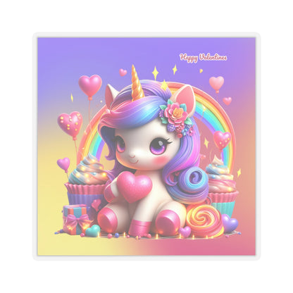 Cute Happy Valentines Rainbow Unicorn Kiss-Cut Sticker-My Bight Side Clothing