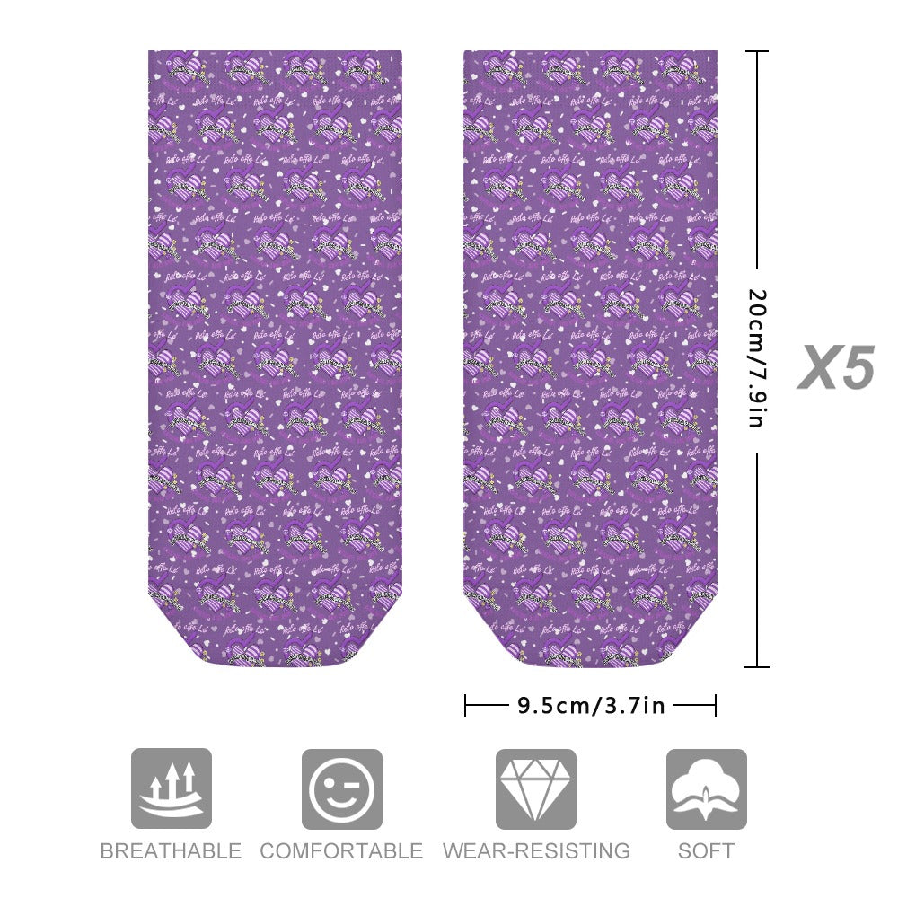 Purple heart Pattern Children's Comfortable Socks -5 Pairs -MyBrightSideClothing