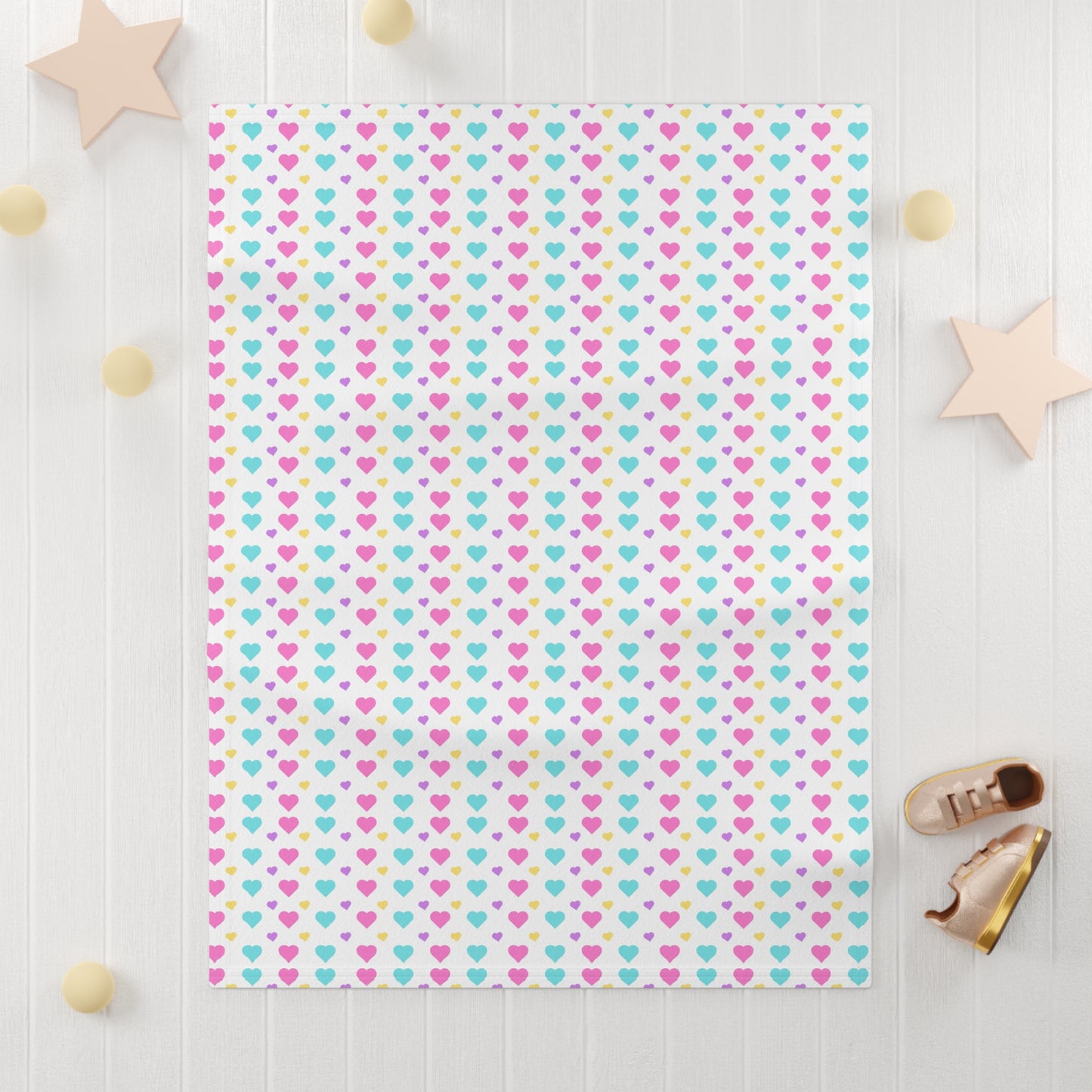 Cute Pastel Heart Pattern Soft Fleece Baby Blanket--My Bright Side Clothing