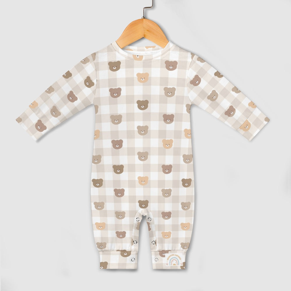 Cute Brown Bear Hugs Pattern Baby Romper Neutral